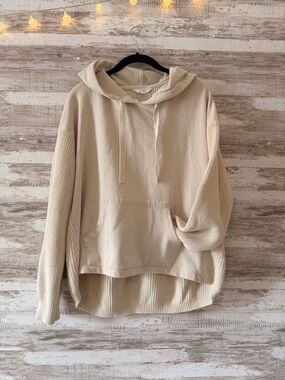 Time and Tru Cream Hoodie with Knit Sleeves